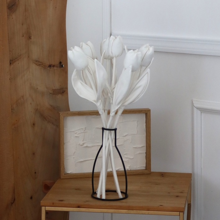 five white denim tulips